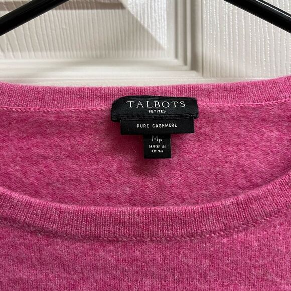 Talbots Pure Cashmere Pink Long Sleeve Sweater w/ Buttoned Sleeves SZ M Petite - Picture 3 of 5